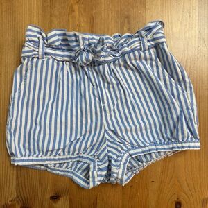 GAP 100% Cottton Girl’s Bubble Shorts French Blue White Stripes Tie Waist